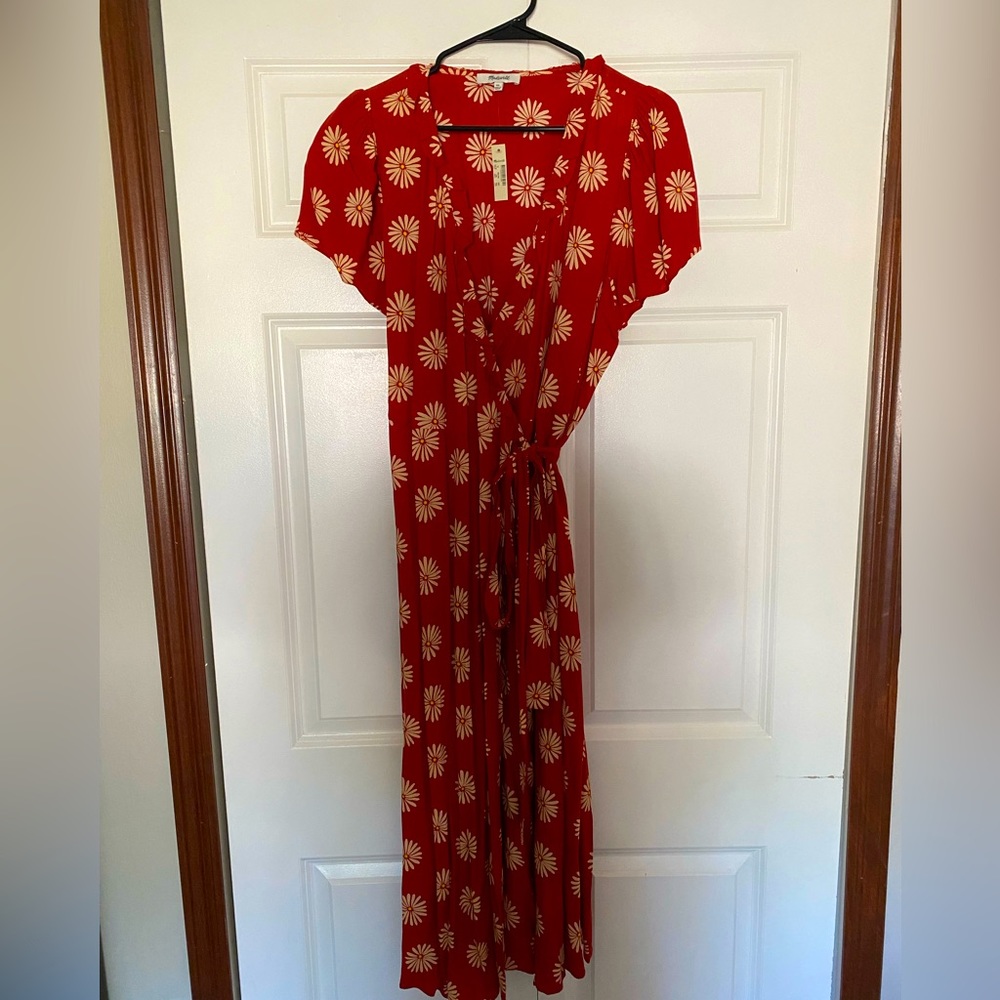 Madewell Ruffle-Edge Wrap Midi Dress in Daisy Daydream Size XL